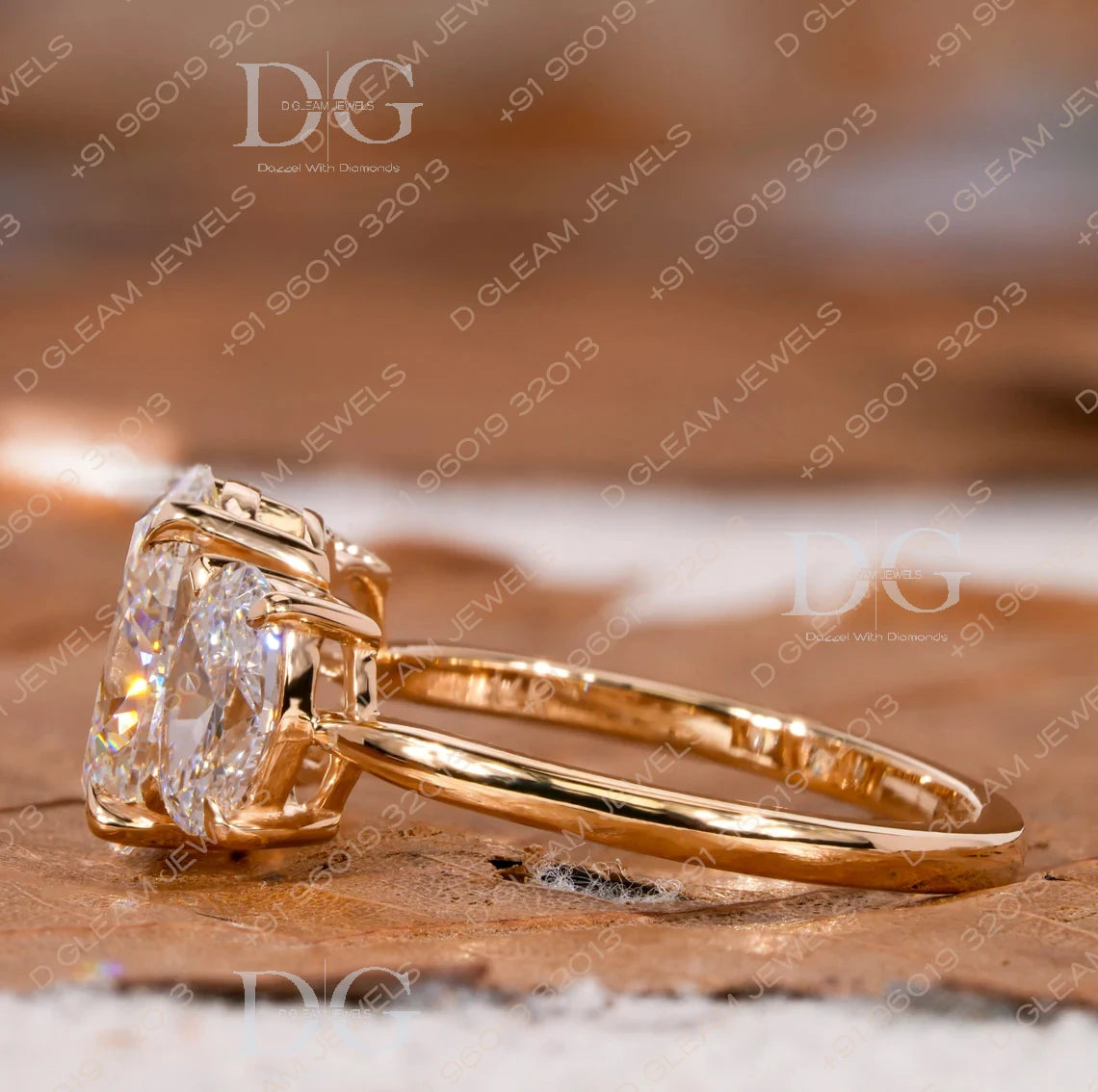 Women's Ethnic 2.50 Ct Oval Cut Moissanite Silver Yellow Gold Pave Setting Wedding Ring Three Stone Engagement IGI Anniversary