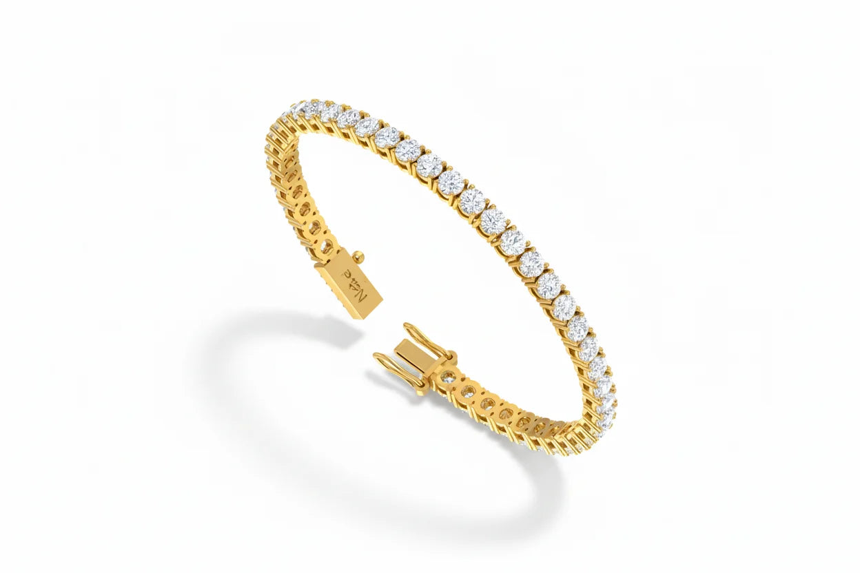 14K Gold & Natural Classic Rose Gold 40 Diamond Rhodium Plated Luxury Round Line Bracelet for Women's