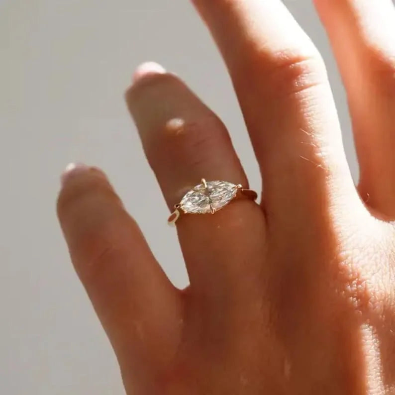 Luxury 14K Gold Fine 1.21CT Marquise Cut Lab Grown Diamond Stacking Ring Perfect Engagement Party Gift Jewelry For Bridle