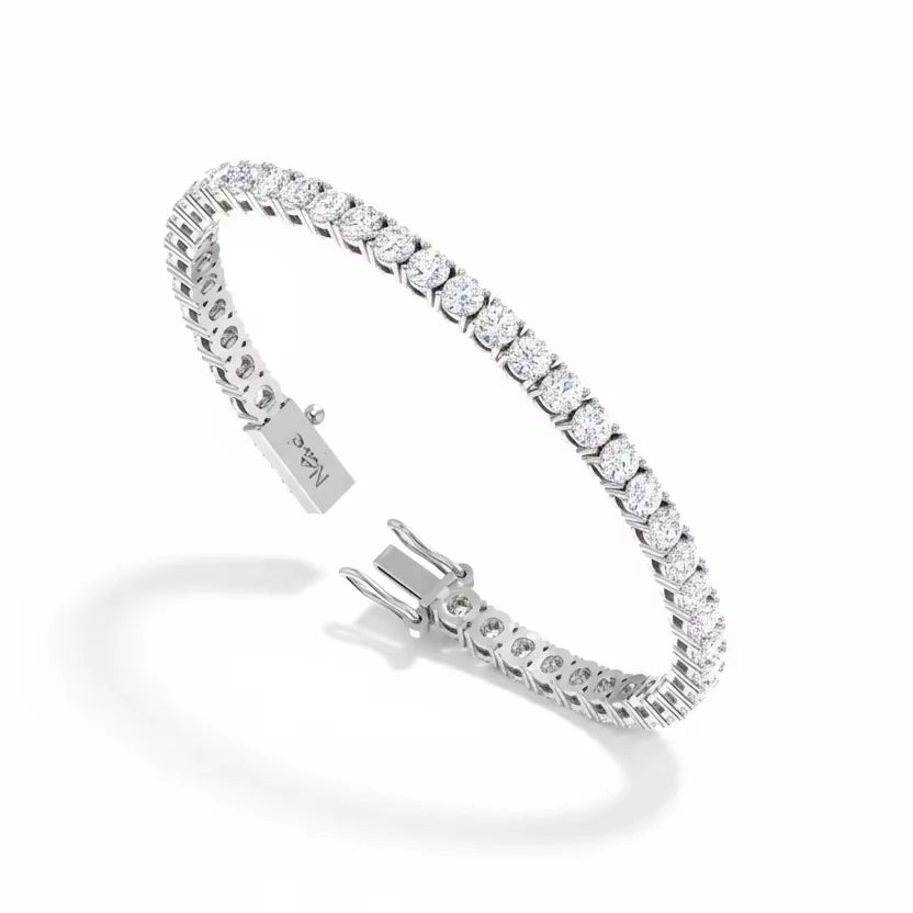 14K Gold & Natural Classic Rose Gold 40 Diamond Rhodium Plated Luxury Round Line Bracelet for Women's