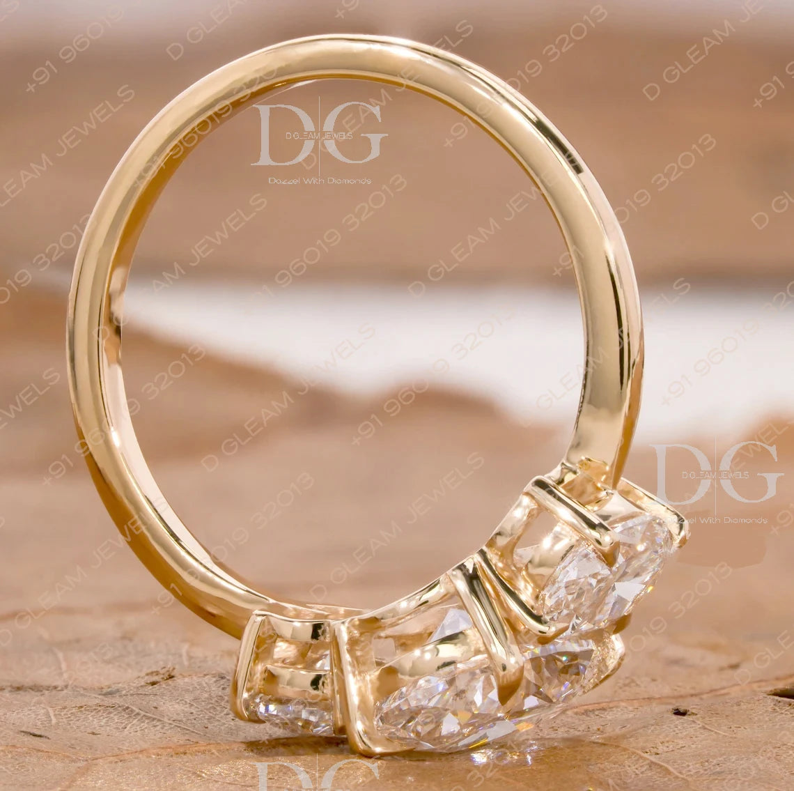 Women's Ethnic 2.50 Ct Oval Cut Moissanite Silver Yellow Gold Pave Setting Wedding Ring Three Stone Engagement IGI Anniversary