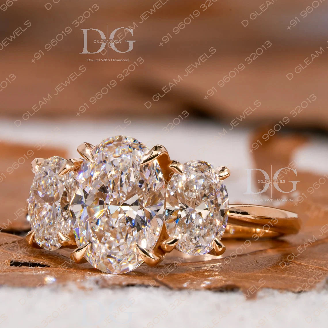 Women's Ethnic 2.50 Ct Oval Cut Moissanite Silver Yellow Gold Pave Setting Wedding Ring Three Stone Engagement IGI Anniversary