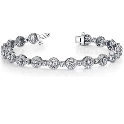 Platinum Halo Design Round Diamond (Natural) Bracelet