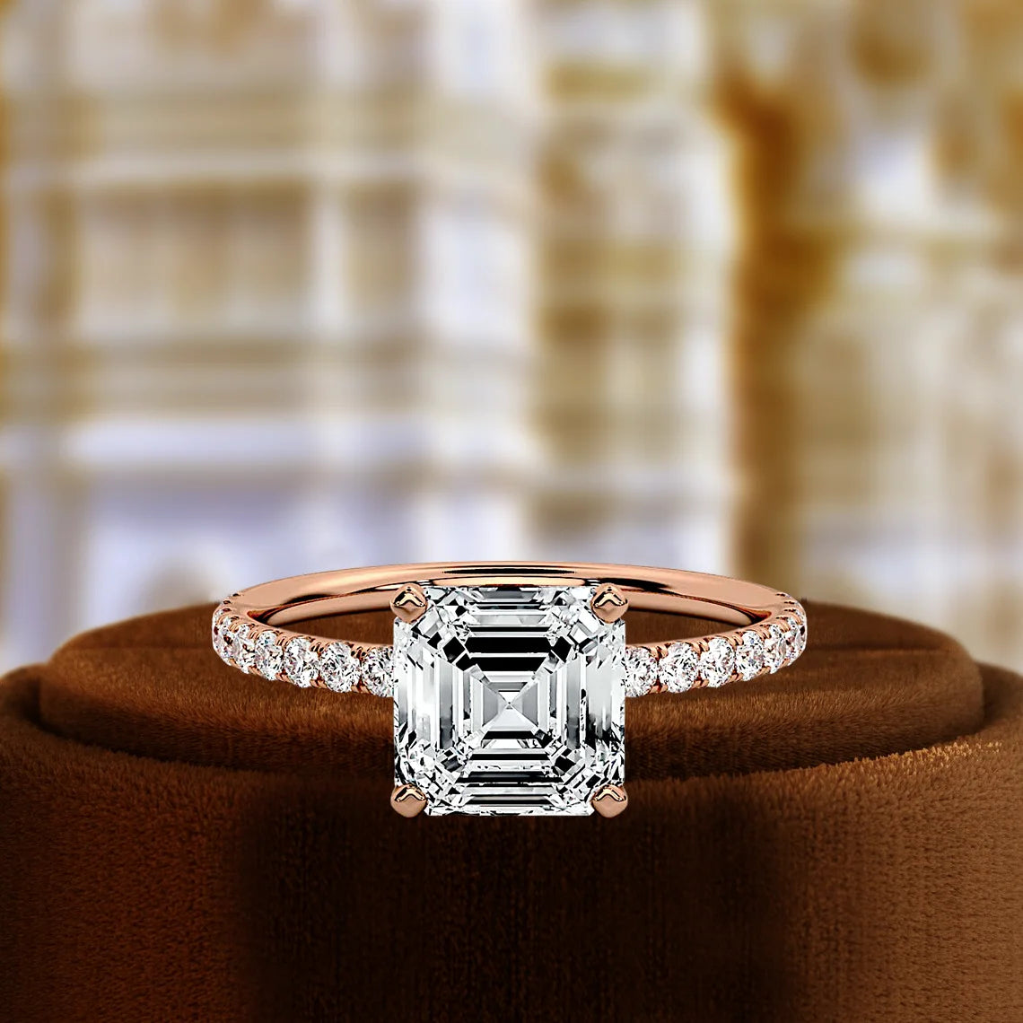 IGI Certified Lab Grown Diamond Christian Engagement Ring Women 1 Ct Asscher Cut Solitaire Half Pave Wedding 14K Gold Ring