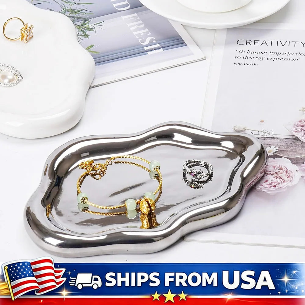 Jewelry Tray with Cloud Design Decorative Dish for Rings Keys Perfume Organizer for Dresser Nightstand Entryway Table