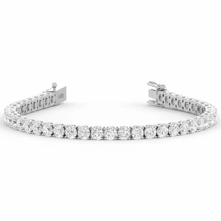 Women's 14K Gold & Natural Diamond Trendy Tennis Bracelet Rhodium Plated 66 PCS Round Brilliant Cut IGI Certified