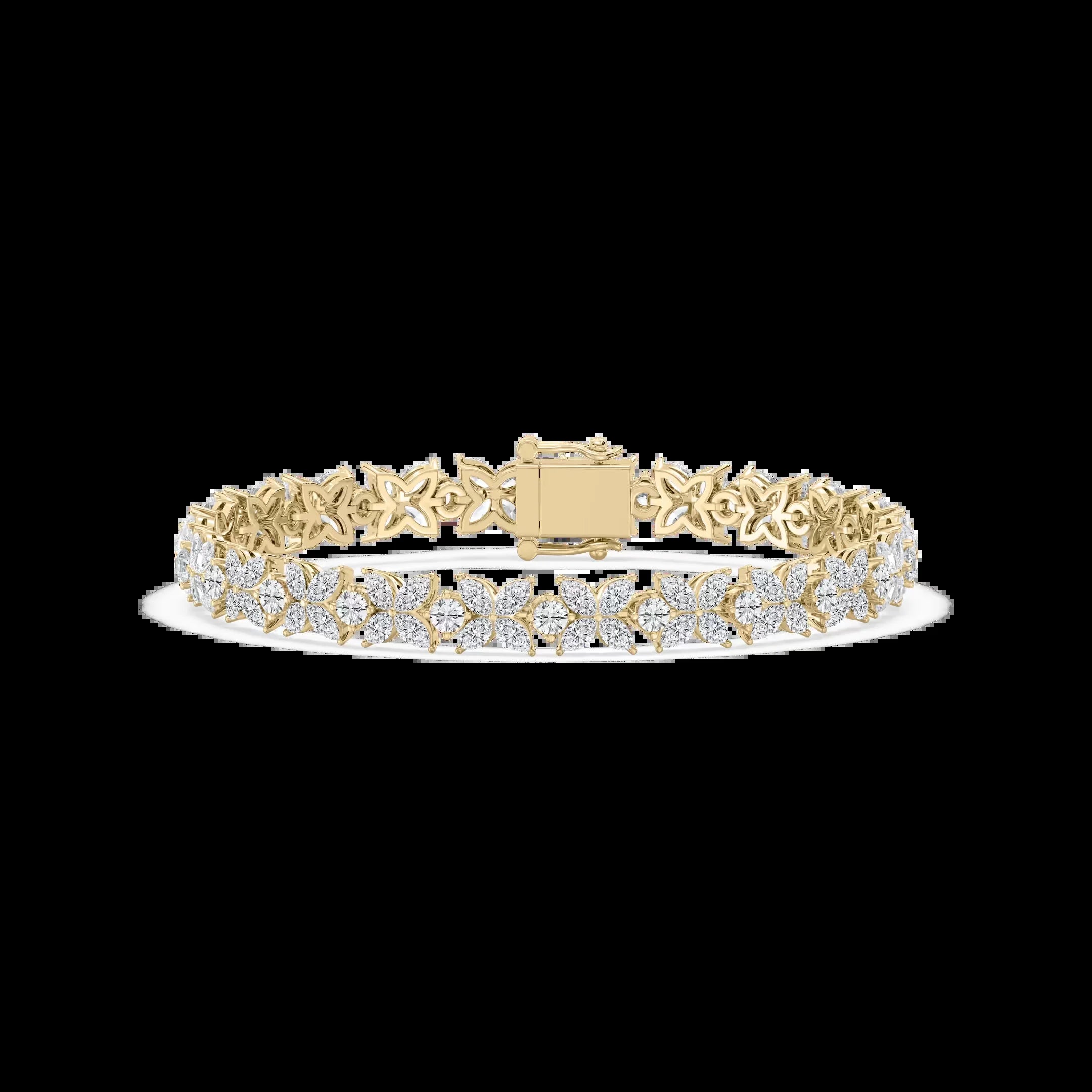 Floral Tennis 14k Pure Solid Gold Bracelet Marquise And Round Cut Ef/vs Clarity Lab Grown 9.13ctw Diamond 7 Inches Of Length