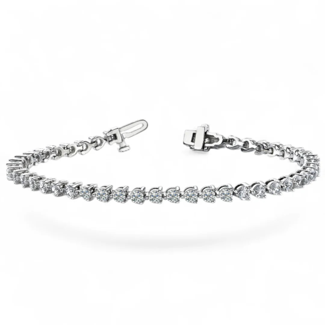 Platinum Three Prong Round Basket Setting Tennis Bracelet