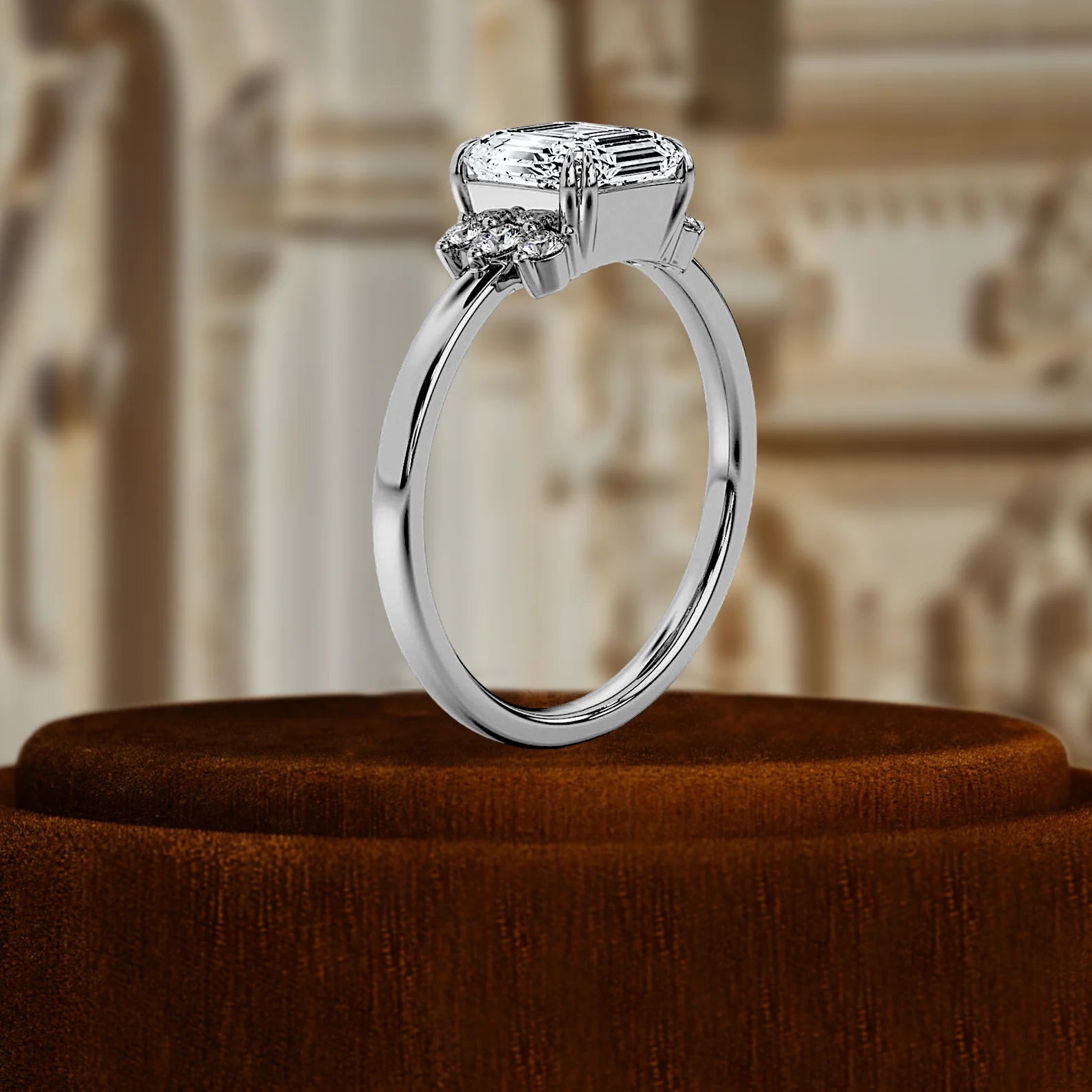IGI Certified Lab Grown CVD Diamond 1CT Engagement Ring Asscher Cut Side Three Stone Wedding Ring 14K Rose Gold Minimalist Ring