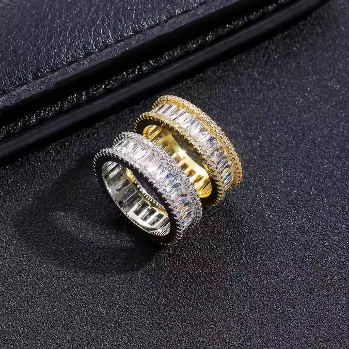Dazzling 925 Sterling Silver Rhodium Plated Moissanite Men's Ring Luxury Hip Hop Style Unique Design Bold Fashion Statement Gift