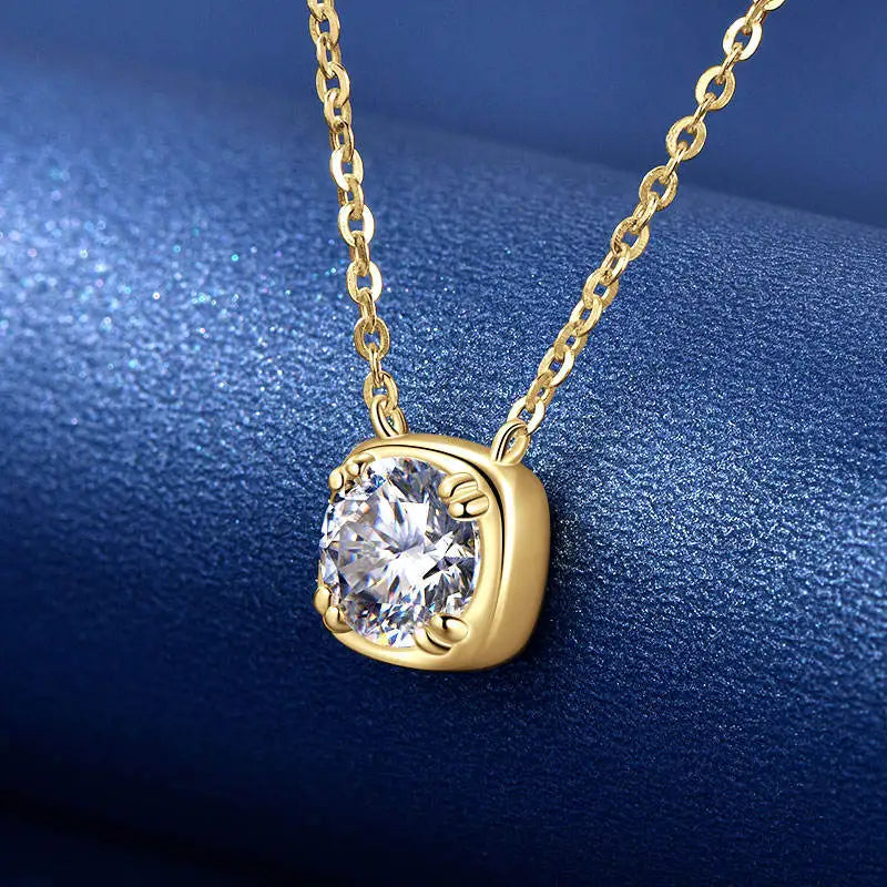 Square Double Claw Bezel Brilliant Cut 925 Silver Moissanite 8mm 2.00 Carat Solitaire Pendant Engagement Women's Link Necklace
