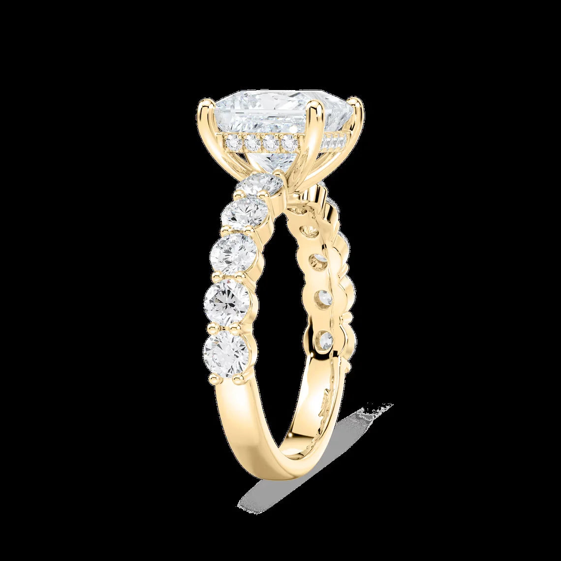 2.40 CTW Princess  Cut Lab Grown Diamond Engagement Ring Round Side Stones IGI Certified 14K Solid Gold Luxury Bridal Ring