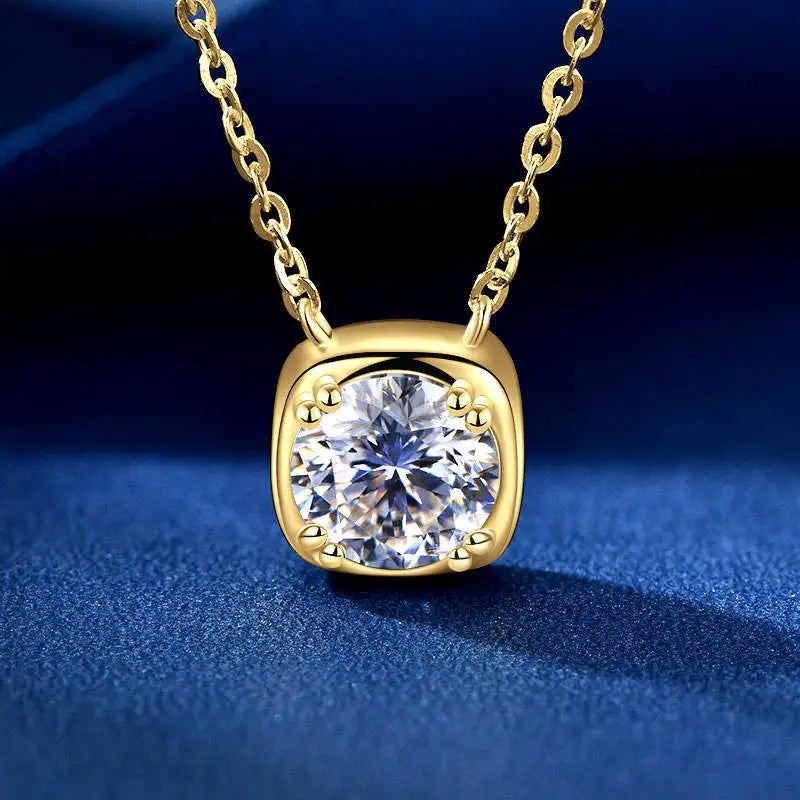 Square Double Claw Bezel Brilliant Cut 925 Silver Moissanite 8mm 2.00 Carat Solitaire Pendant Engagement Women's Link Necklace