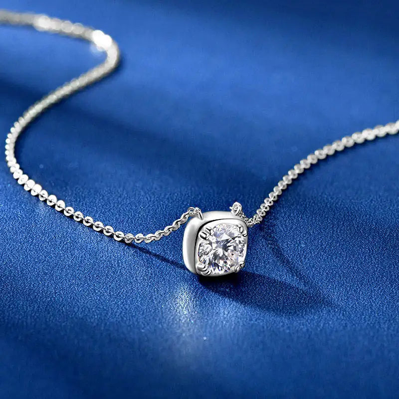 Square Double Claw Bezel Brilliant Cut 925 Silver Moissanite 8mm 2.00 Carat Solitaire Pendant Engagement Women's Link Necklace