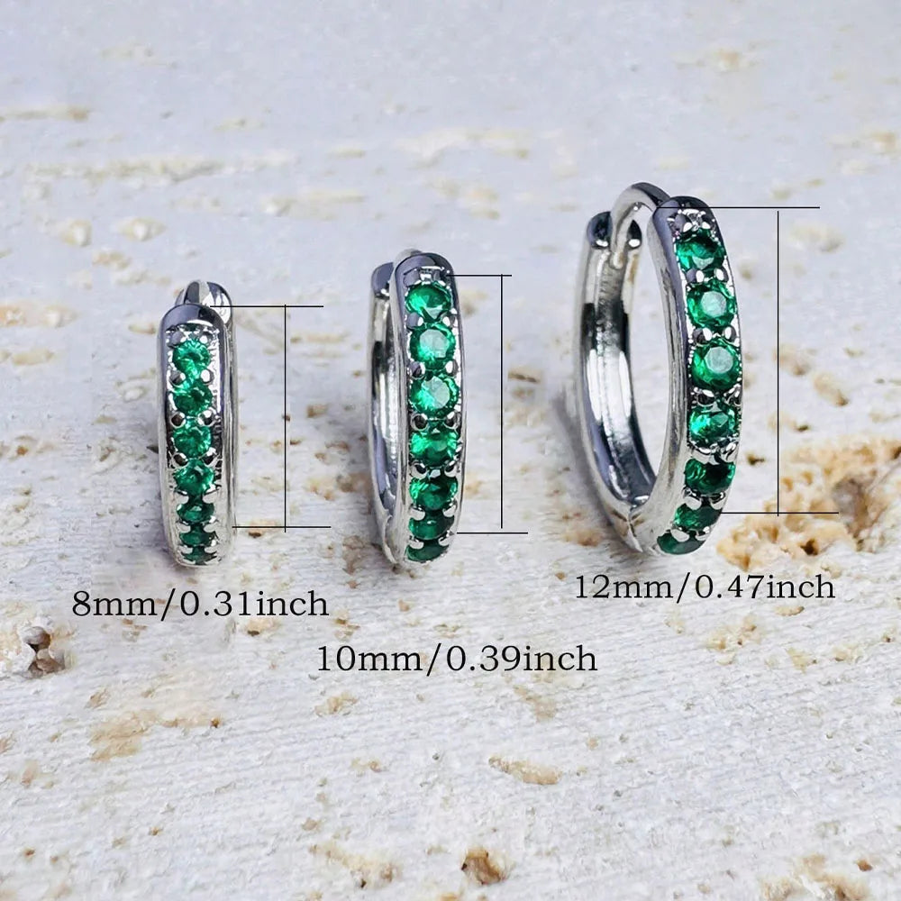 3Pcs Set Small Emerald Green CZ Hoops Huggie Stackable Earrings for Women, Hypoallergenic 14K Gold Plated Dainty Cartilage Helix