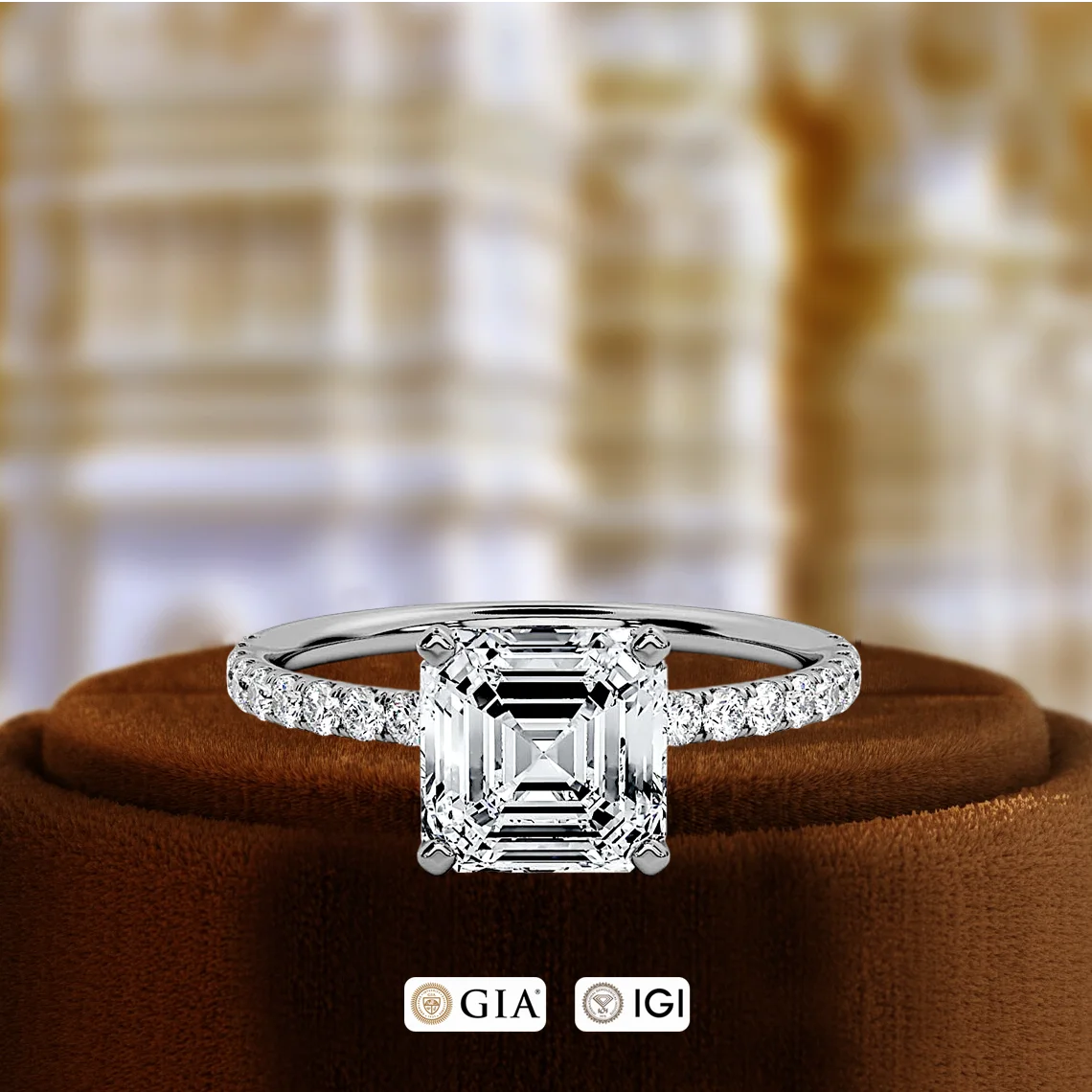 IGI Certified Lab Grown Diamond Christian Engagement Ring Women 1 Ct Asscher Cut Solitaire Half Pave Wedding 14K Gold Ring