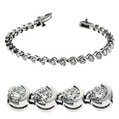 Platinum Stylish Half Bezel Set Round Cut Diamond (Natural) Tennis Bracelet