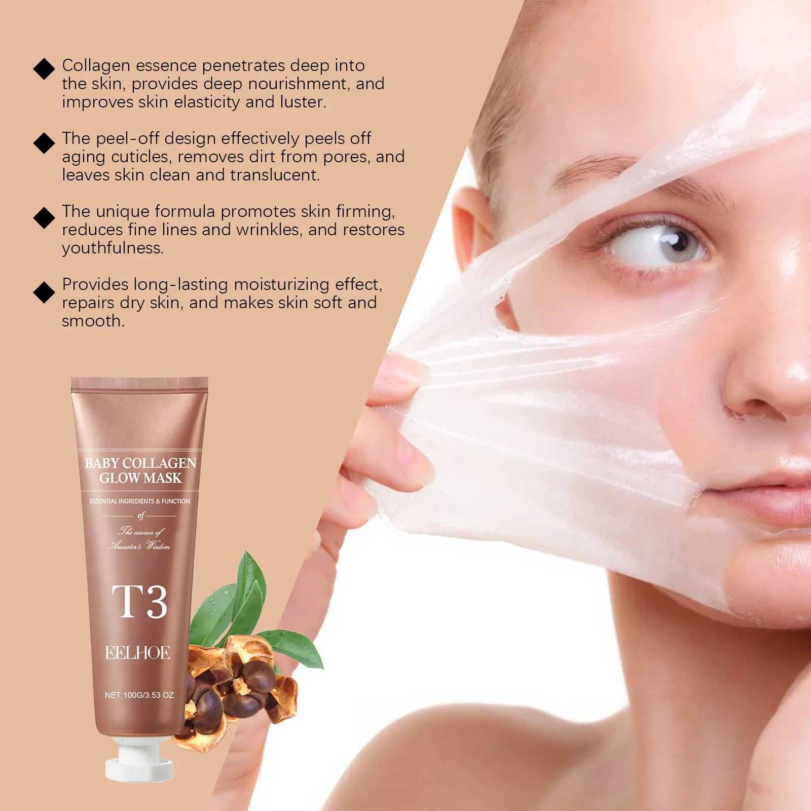 EELHOE Collagen Mask Deep Cleansing Large Pores Remover Blackhead Purifying Peeling Mask for Face Clean Skincare Products Sets