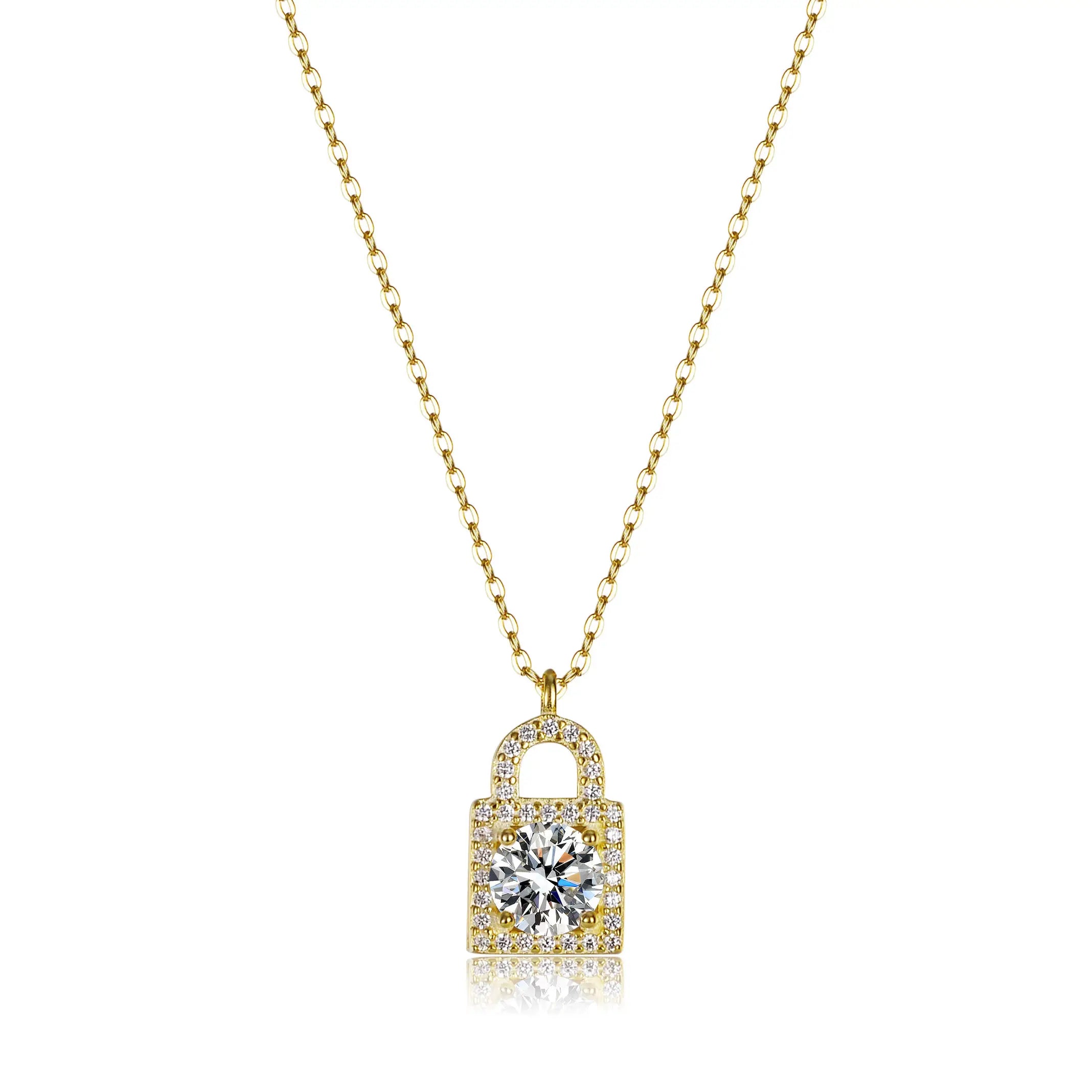 Custom Lover Lock Original Design VVS 1 Carat Brilliant Cut Moissanite 925 Sterling Silver Multi-color Link Chain Necklace