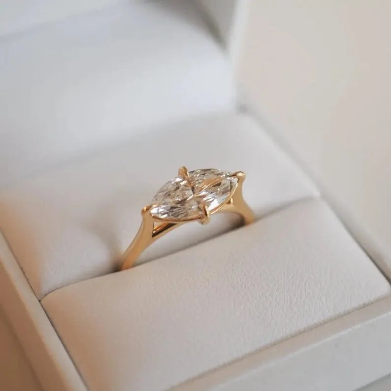 Luxury 14K Gold Fine 1.21CT Marquise Cut Lab Grown Diamond Stacking Ring Perfect Engagement Party Gift Jewelry For Bridle