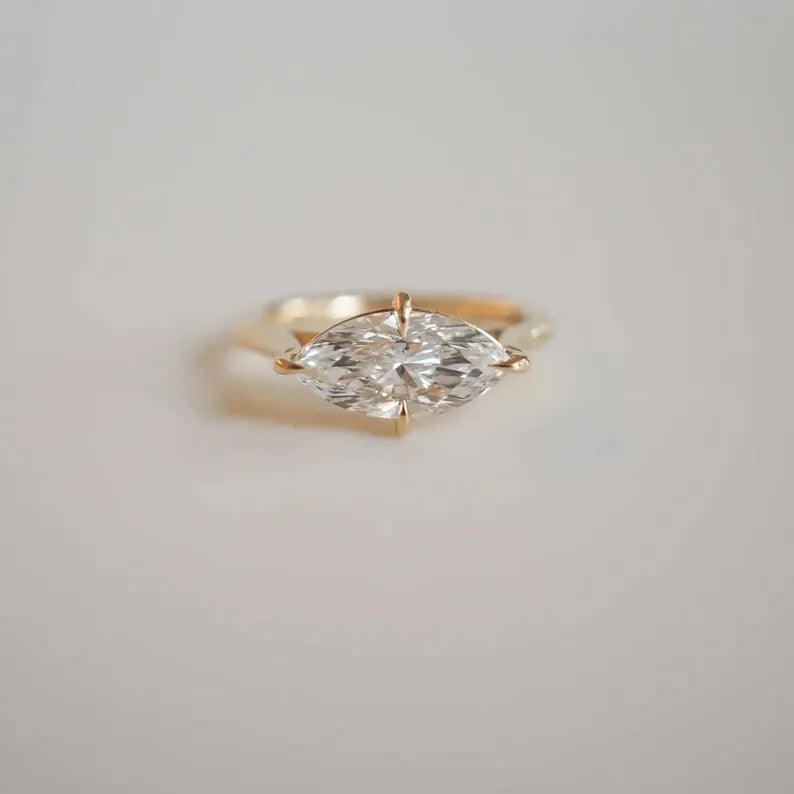 Luxury 14K Gold Fine 1.21CT Marquise Cut Lab Grown Diamond Stacking Ring Perfect Engagement Party Gift Jewelry For Bridle