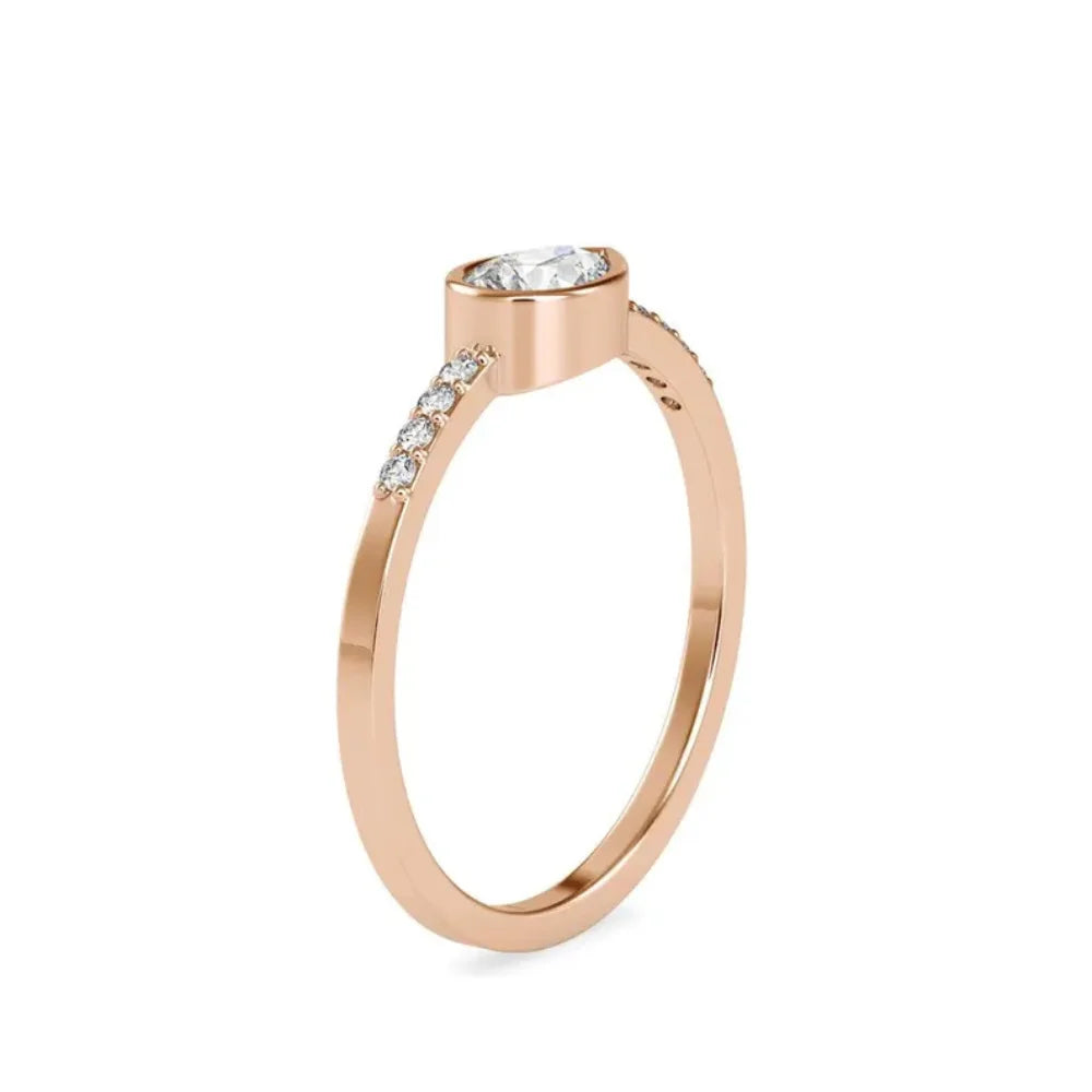 1ct Pear Shape Lab Grown Diamond Bezel Set East-to-West Solitaire Engagement Wedding Ring IGI Certified 14K Gold Women's Fine