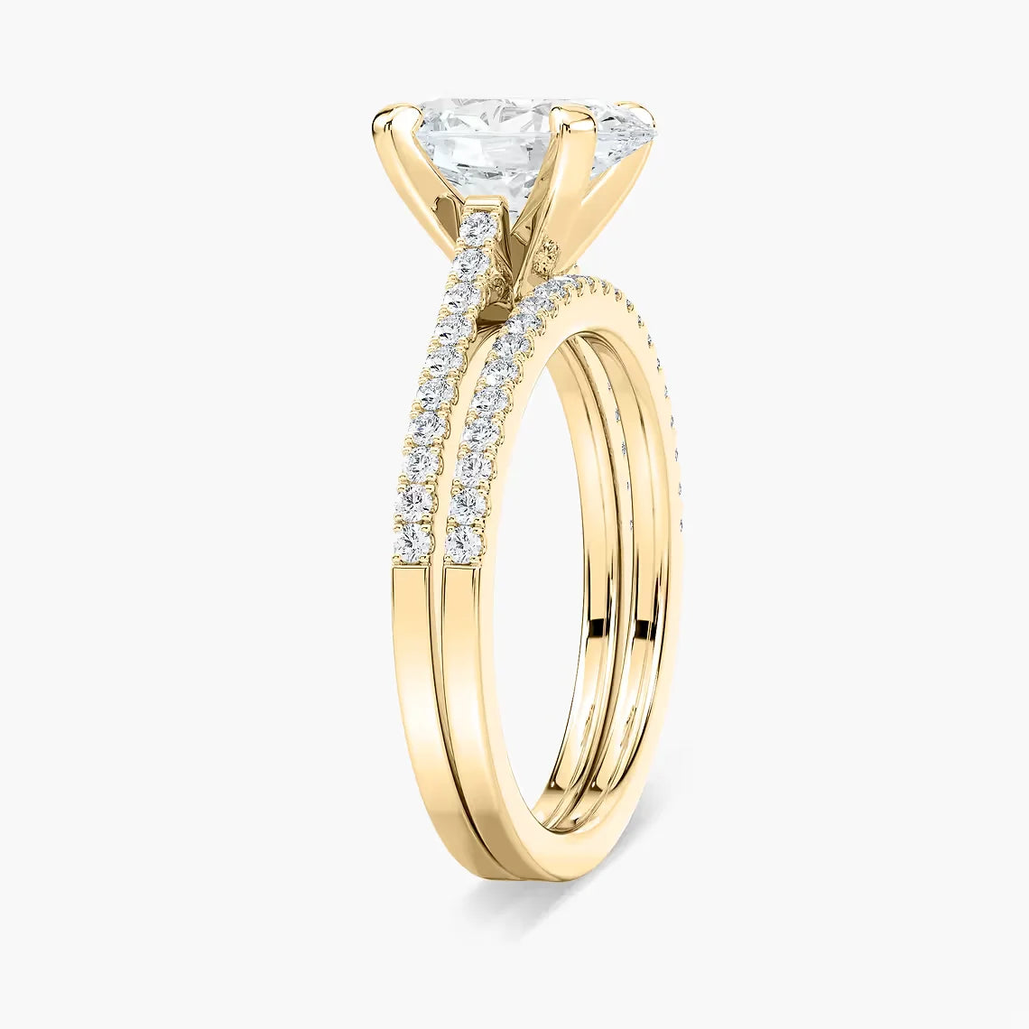 2.50 CTW Oval Cut Lab Grown Diamond Wedding Ring Set | Pavé Bands | 14K Solid Gold Bridal Set
