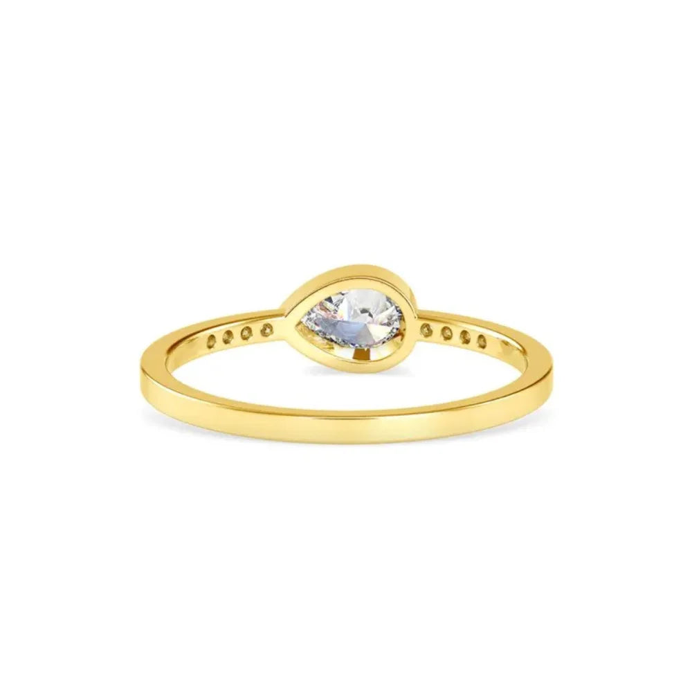 1ct Pear Shape Lab Grown Diamond Bezel Set East-to-West Solitaire Engagement Wedding Ring IGI Certified 14K Gold Women's Fine