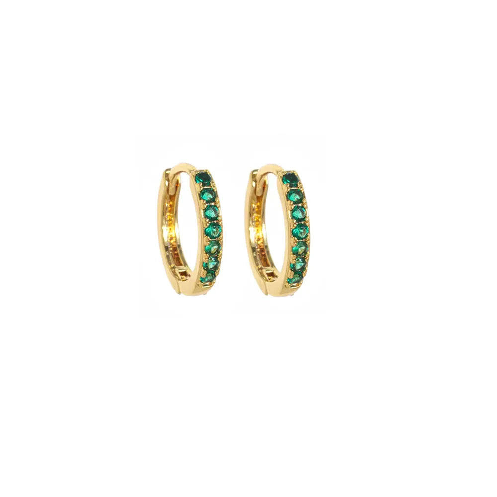 3Pcs Set Small Emerald Green CZ Hoops Huggie Stackable Earrings for Women, Hypoallergenic 14K Gold Plated Dainty Cartilage Helix