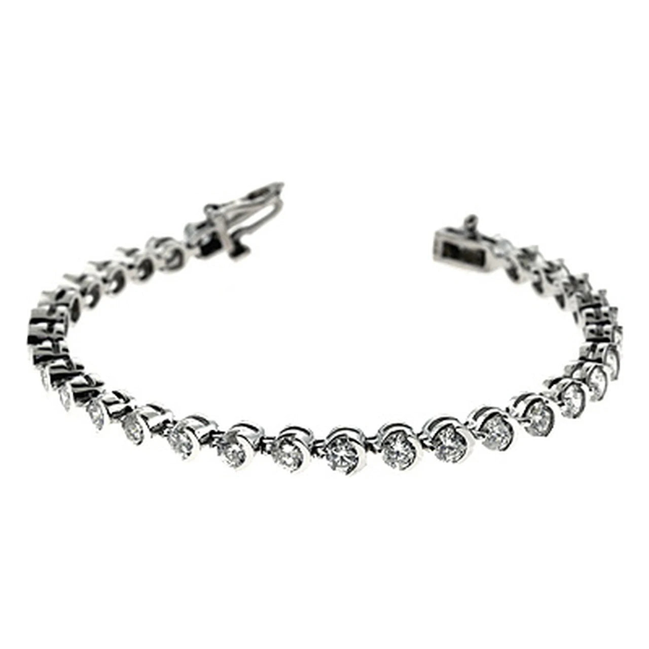 Platinum Stylish Half Bezel Set Round Cut Diamond (Natural) Tennis Bracelet