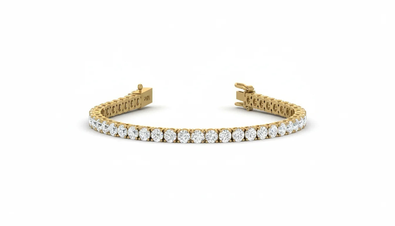 Women's 14K Gold & Natural Diamond Trendy Tennis Bracelet Rhodium Plated 66 PCS Round Brilliant Cut IGI Certified