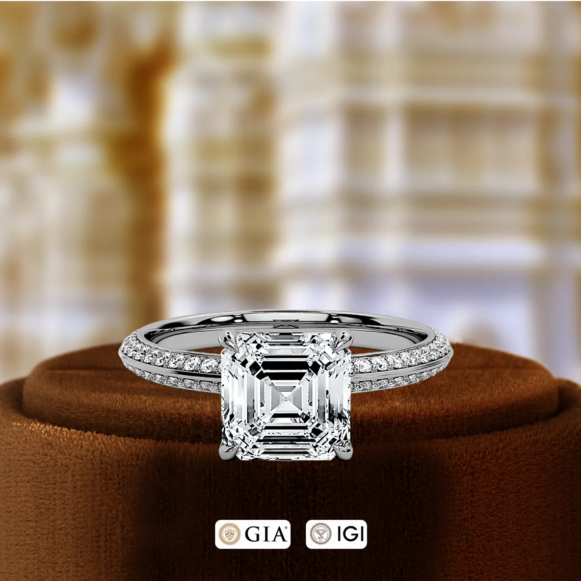 1Ct Lab Grown Diamond Engagement Ring Emerald Cut Pave Wedding Ring IGI Certified 14k White Minimalist Party Gift Her Special
