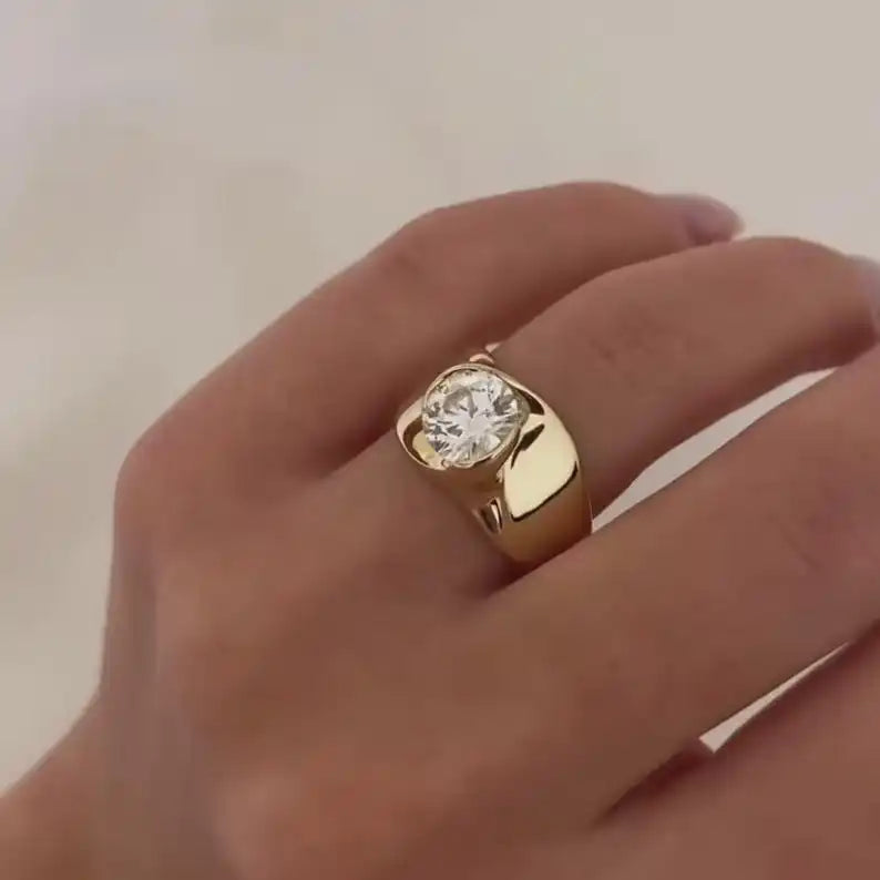 Luxury 14K Solid Gold 1.52CT Round Cut Lab Grown Diamond Wide Band Ring Romantic Proposal Gift For Partner Birthday Jewelry