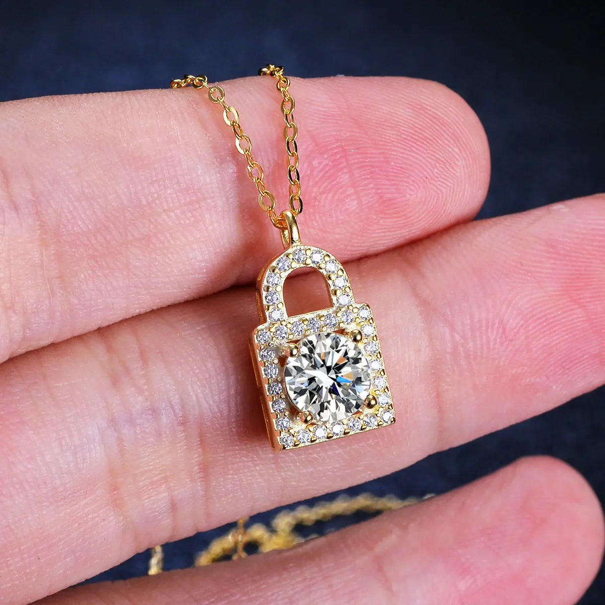 Custom Lover Lock Original Design VVS 1 Carat Brilliant Cut Moissanite 925 Sterling Silver Multi-color Link Chain Necklace