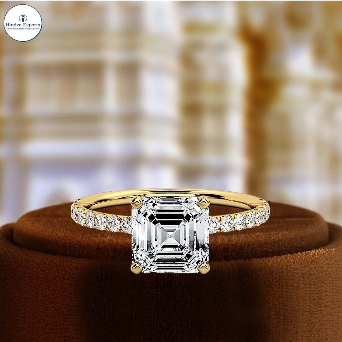 IGI Certified Lab Grown Diamond Christian Engagement Ring Women 1 Ct Asscher Cut Solitaire Half Pave Wedding 14K Gold Ring