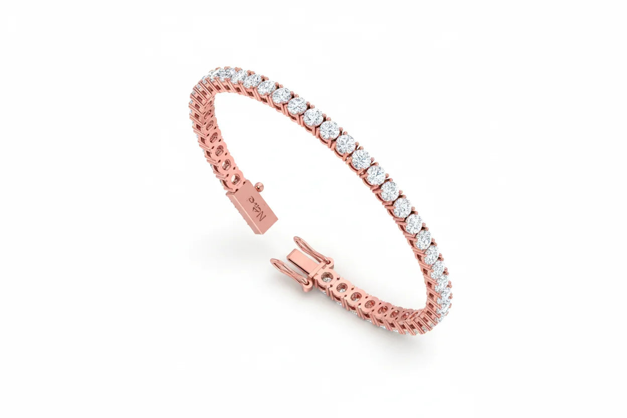 14K Gold & Natural Classic Rose Gold 40 Diamond Rhodium Plated Luxury Round Line Bracelet for Women's