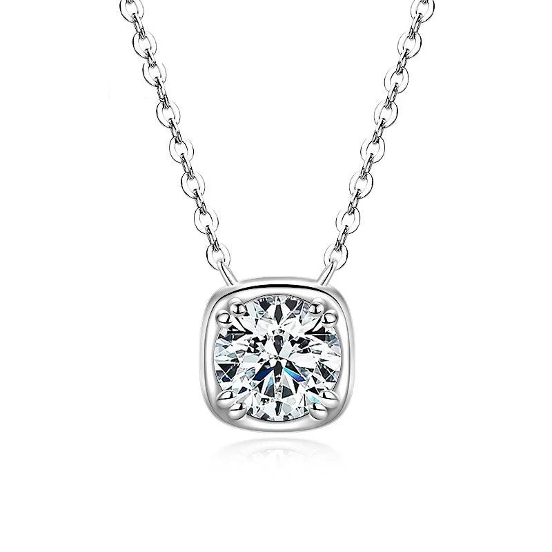 Square Double Claw Bezel Brilliant Cut 925 Silver Moissanite 8mm 2.00 Carat Solitaire Pendant Engagement Women's Link Necklace