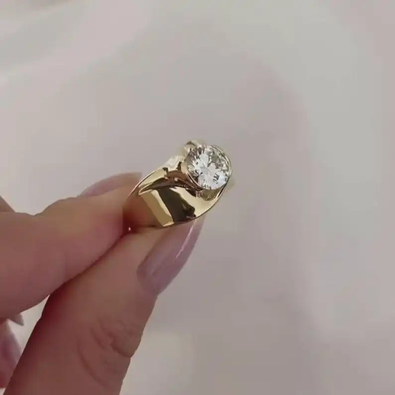 Luxury 14K Solid Gold 1.52CT Round Cut Lab Grown Diamond Wide Band Ring Romantic Proposal Gift For Partner Birthday Jewelry