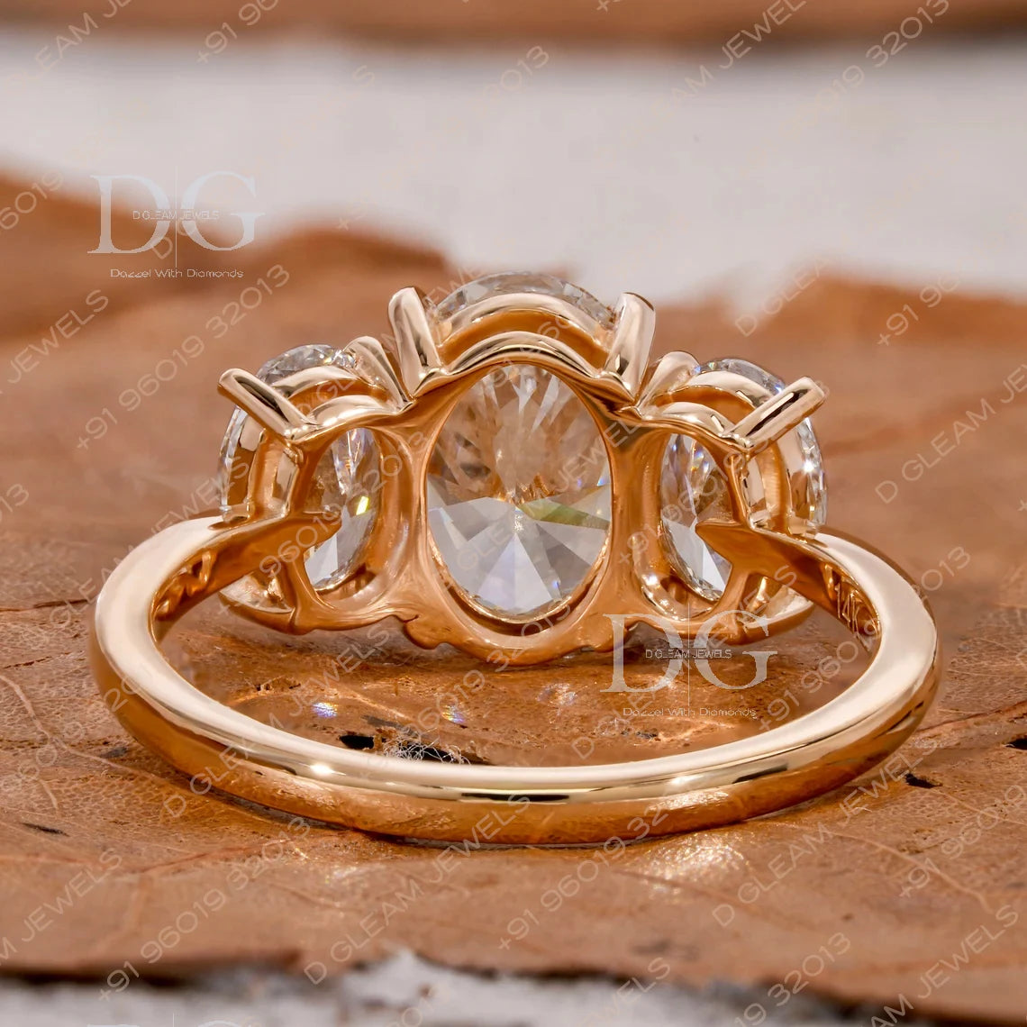 Women's Ethnic 2.50 Ct Oval Cut Moissanite Silver Yellow Gold Pave Setting Wedding Ring Three Stone Engagement IGI Anniversary