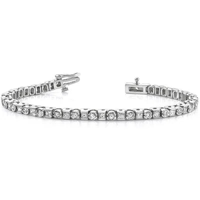 Platinum Alternate Round and Princess Cut Diamond (Natural) Tennis Bracelet