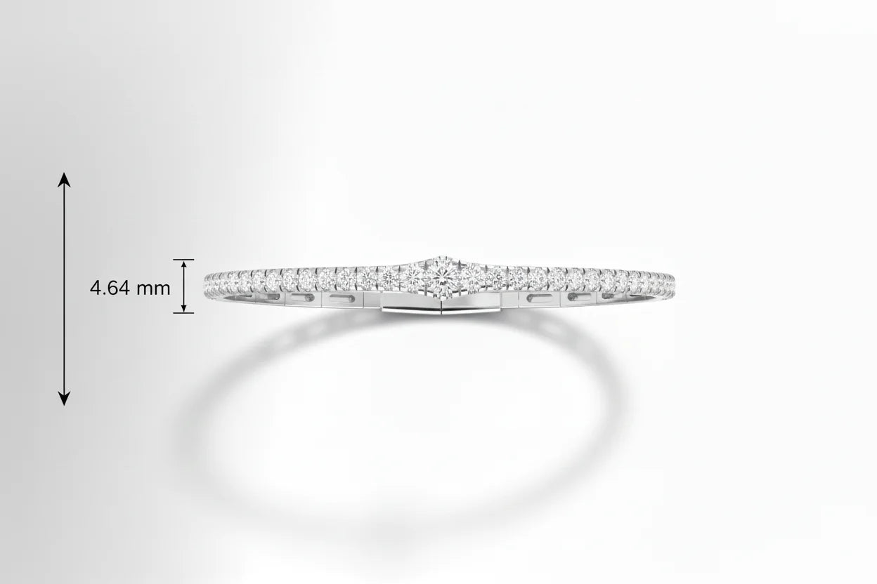 Women's 14K Gold 39 Natural Diamonds Round Brilliant Cut Rhodium Plated IGI Certified Trendy 13.05g Glimmer Flexible Bangle