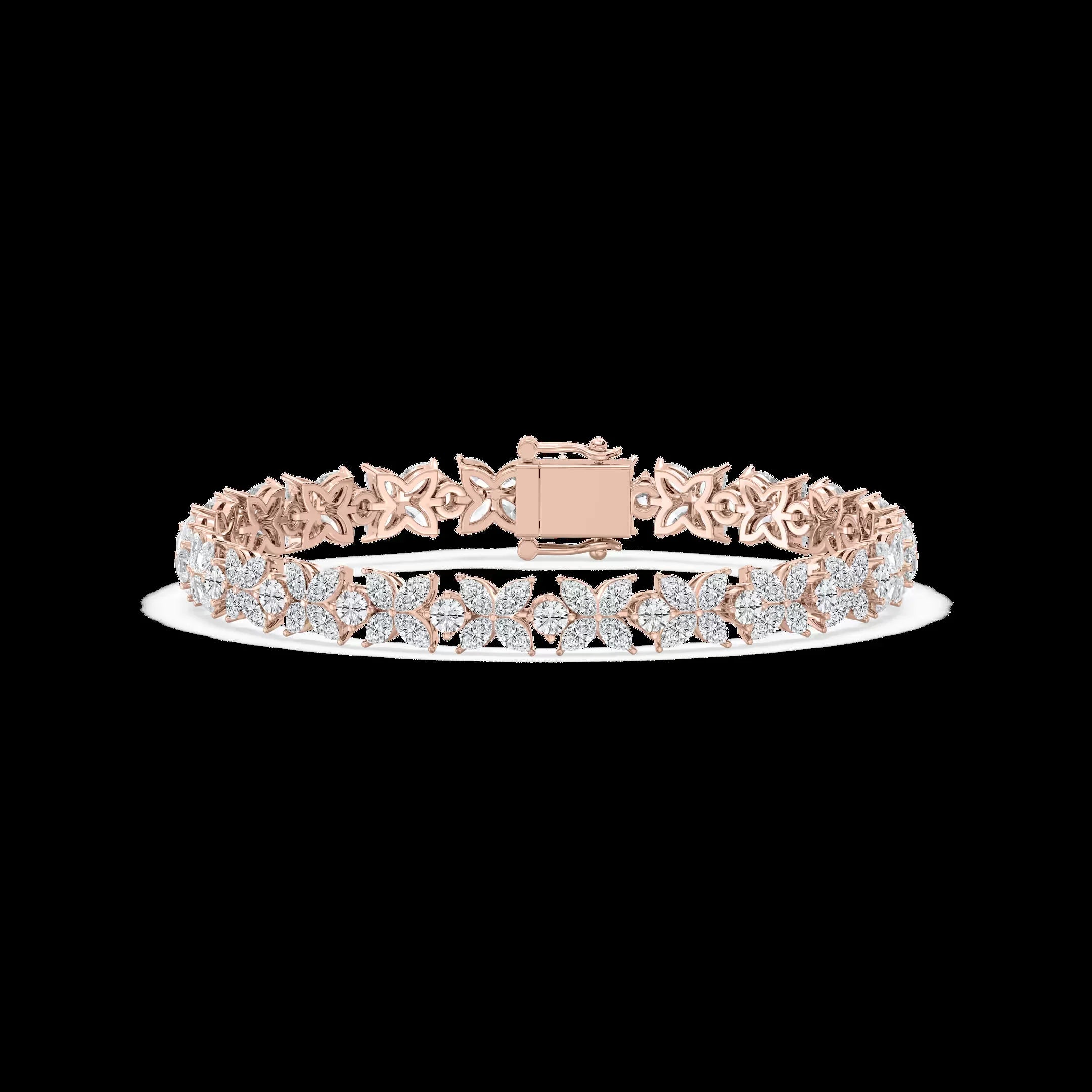 Floral Tennis 14k Pure Solid Gold Bracelet Marquise And Round Cut Ef/vs Clarity Lab Grown 9.13ctw Diamond 7 Inches Of Length