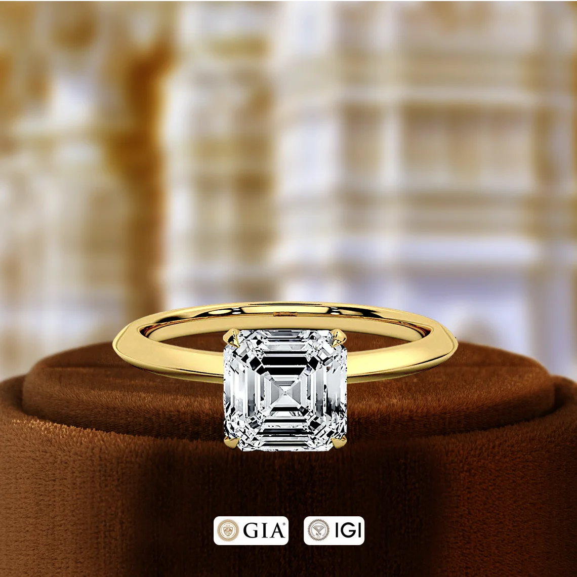 1CT Asscher Cut Lab Grown Diamond Engagement Wedding Ring 14K White Gold IGI Certified Gift Ring