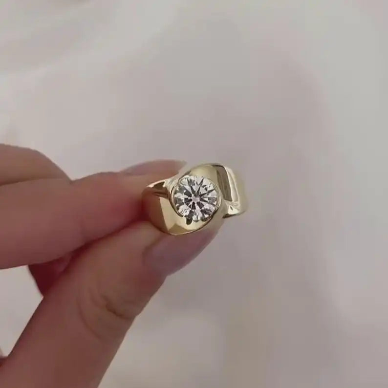 Luxury 14K Solid Gold 1.52CT Round Cut Lab Grown Diamond Wide Band Ring Romantic Proposal Gift For Partner Birthday Jewelry