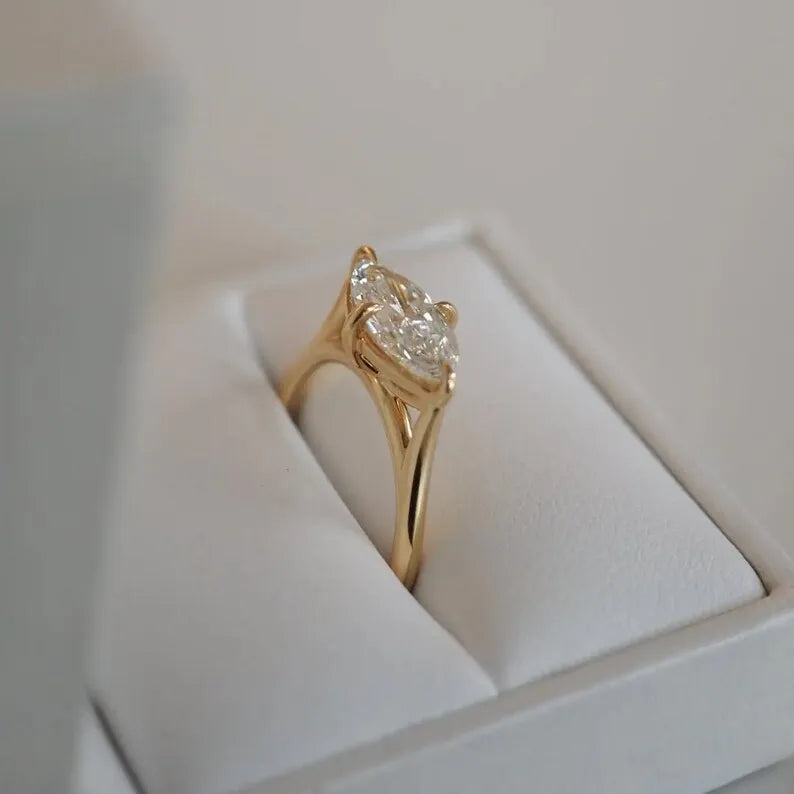 Luxury 14K Gold Fine 1.21CT Marquise Cut Lab Grown Diamond Stacking Ring Perfect Engagement Party Gift Jewelry For Bridle
