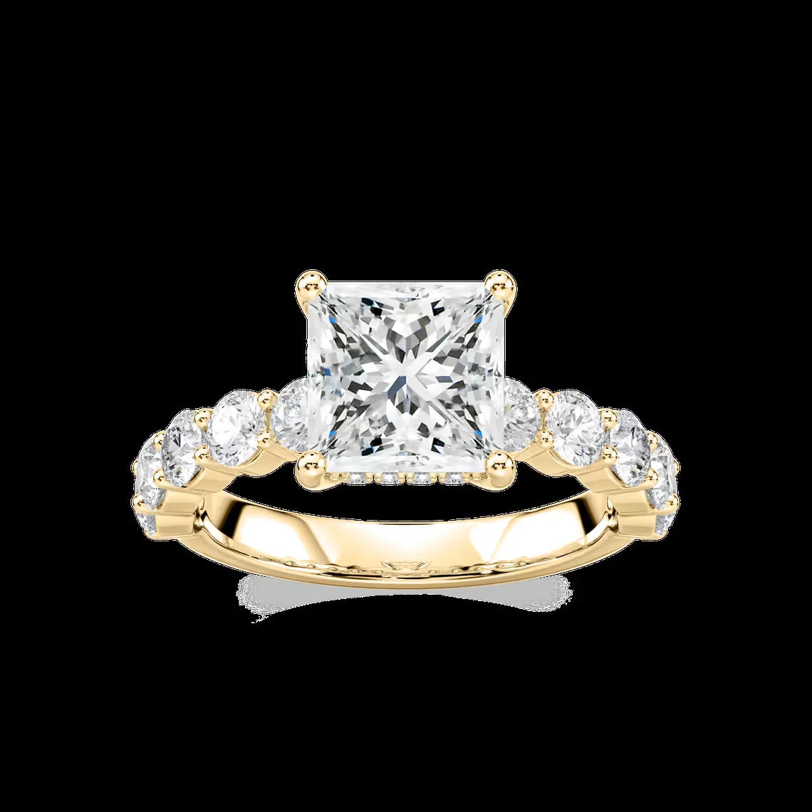 2.40 CTW Princess  Cut Lab Grown Diamond Engagement Ring Round Side Stones IGI Certified 14K Solid Gold Luxury Bridal Ring