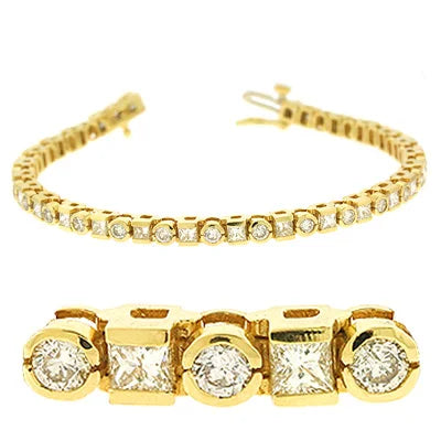 Platinum Alternate Round and Princess Cut Diamond (Natural) Tennis Bracelet