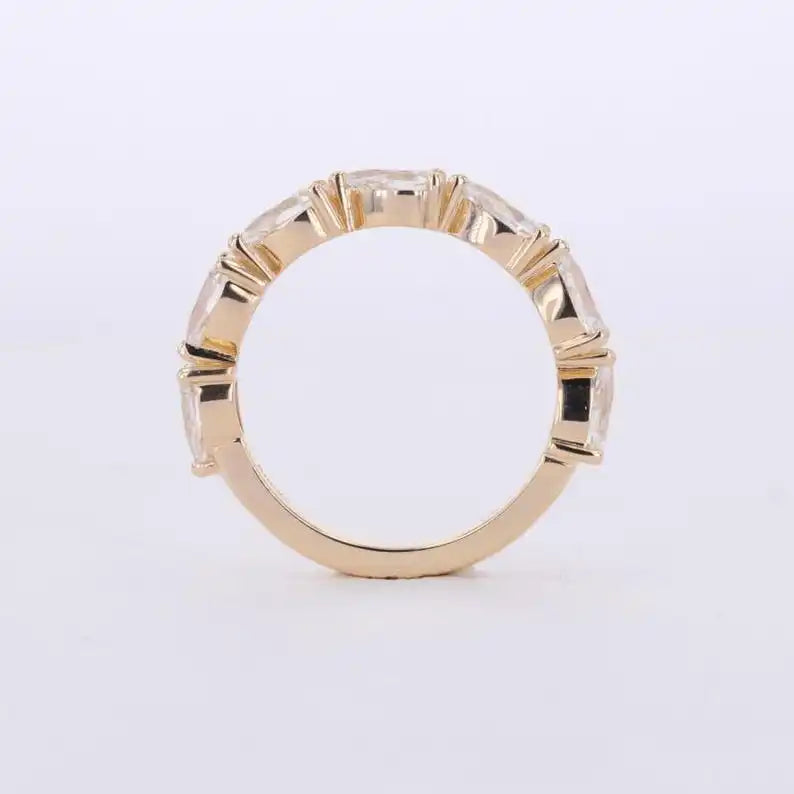 14K Yellow Gold 7 Stone Ring Pear Cut Lab Grown Diamond Anniversary Half Band Ring Promise Bridal Fine Gift For Wedding Jewelry