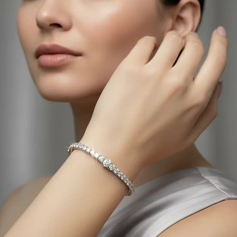 Women's 14K Gold 39 Natural Diamonds Round Brilliant Cut Rhodium Plated IGI Certified Trendy 13.05g Glimmer Flexible Bangle
