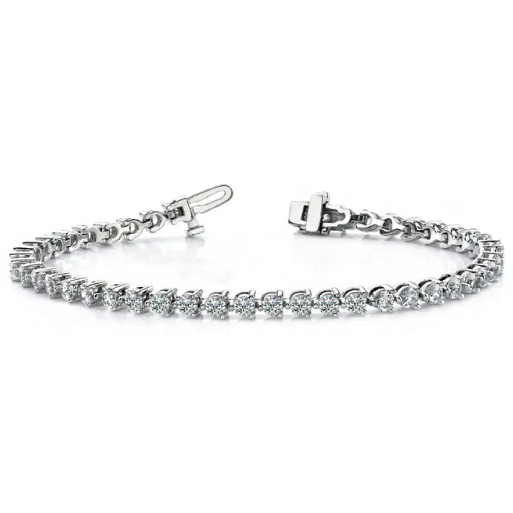Platinum Three Prong Round Basket Setting Tennis Bracelet